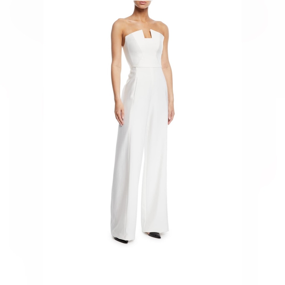 BRAND NEW WITH TAGS Black Halo Lena Strapless Tuxedo Jumpsuit in White